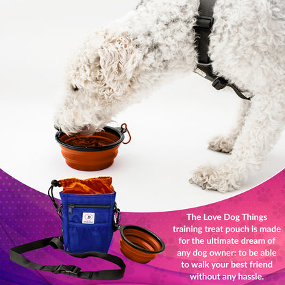 Love Dog Things Premium Training/Treat Bag, Extras Included - Water Bowl, Roll of Waste Bags & Stickers